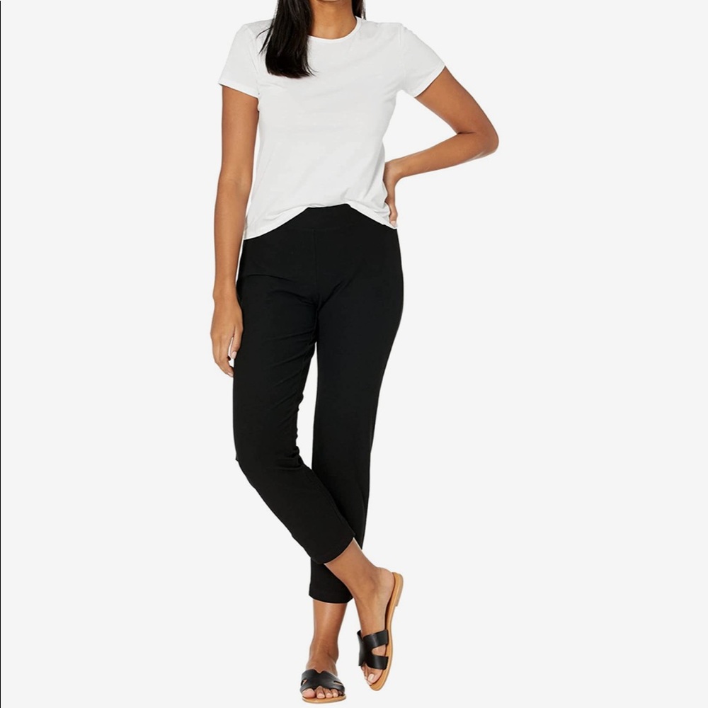 Eileen Fisher Slim Ankle Pants In Washable Crepe Size L Black Pull On
